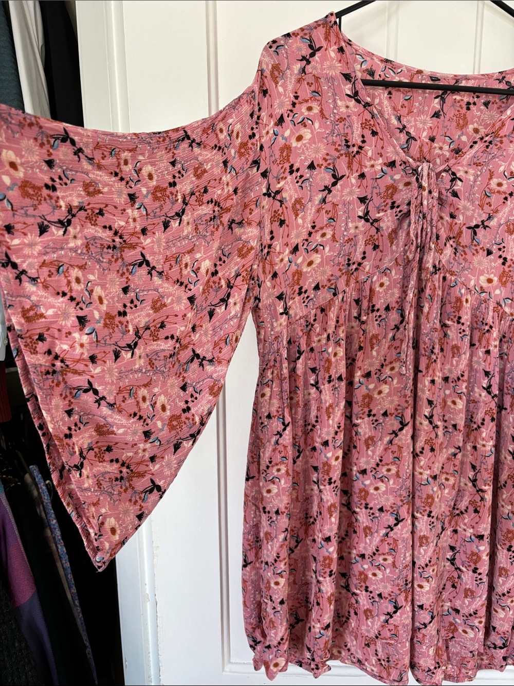 Pink Floral Tie-Front Boho Women's Dress - Picture 3 of 5